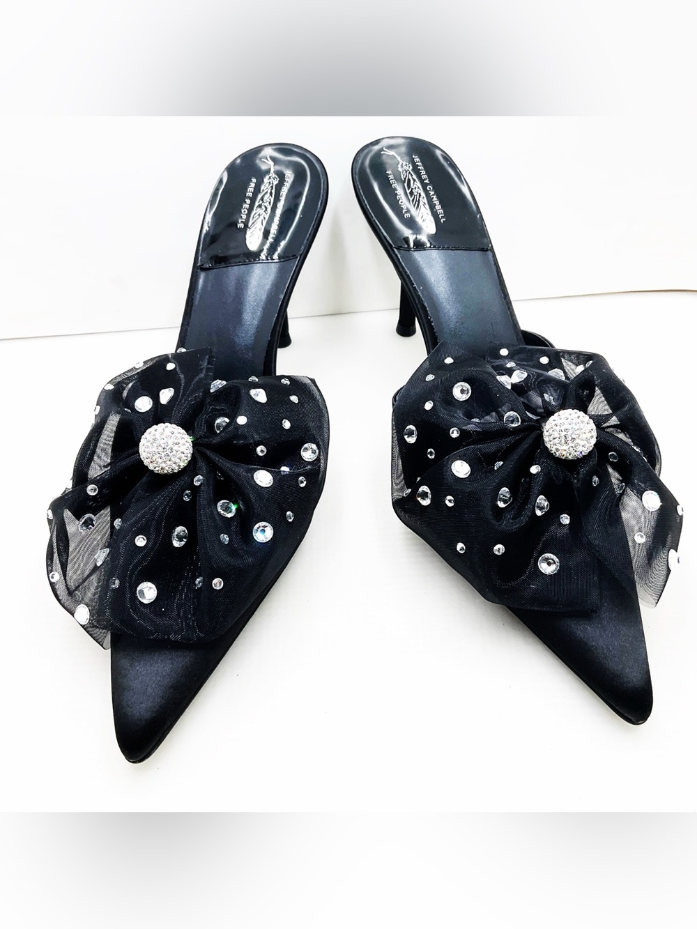 🆕{Jeffrey Campbell} Party Crasher Bow Pointed-Toe Crystal Mules - Picture 15 of 16